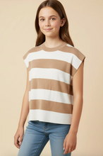 Load image into Gallery viewer, Striped Soft Boxy Tee Taupe - Youth