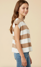 Load image into Gallery viewer, Striped Soft Boxy Tee Taupe - Youth