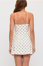 Load image into Gallery viewer, Polkadot Bust Pleated Mini Dress - Wht/Blk