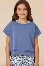 Load image into Gallery viewer, Open Tulip Back Wash Tee Blue - Youth