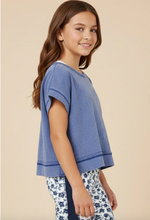 Load image into Gallery viewer, Open Tulip Back Wash Tee Blue - Youth