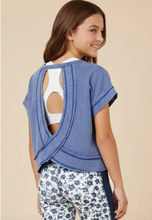 Load image into Gallery viewer, Open Tulip Back Wash Tee Blue - Youth