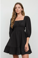 Load image into Gallery viewer, Lace Trim Square Neck Mini Dress - Black