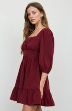 Load image into Gallery viewer, Lace Trim Square Neck Mini Dress - Burgundy