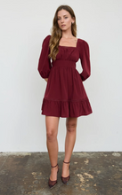 Load image into Gallery viewer, Lace Trim Square Neck Mini Dress - Burgundy
