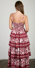 Load image into Gallery viewer, Floral Ruffle Tiered Midi Dress - Burgundy