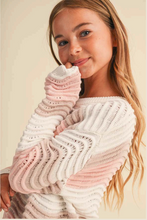 Load image into Gallery viewer, Crewneck Wavy Knit Sweater Pink Multi - Youth