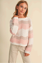 Load image into Gallery viewer, Crewneck Wavy Knit Sweater Pink Multi - Youth