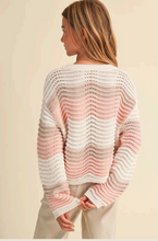 Load image into Gallery viewer, Crewneck Wavy Knit Sweater Pink Multi - Youth