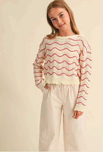 Load image into Gallery viewer, Wavy Pointelle Knit Pullover Beige Berry - Youth
