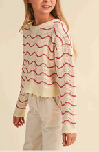 Load image into Gallery viewer, Wavy Pointelle Knit Pullover Beige Berry - Youth