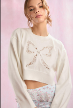 Load image into Gallery viewer, Abstract Bow Print Crop Sweater - Cream
