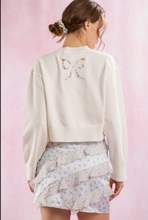 Load image into Gallery viewer, Abstract Bow Print Crop Sweater - Cream