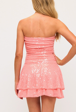 Load image into Gallery viewer, Strapless Sequin Mini Dress - Coral