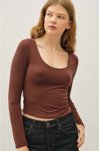Load image into Gallery viewer, Scoop Neck Long Sleeve Top - Dark Chocolate