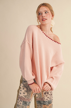 Load image into Gallery viewer, Boat Neck Triangle Stitch Sweater - Pink/Burgundy