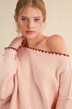 Load image into Gallery viewer, Boat Neck Triangle Stitch Sweater - Pink/Burgundy