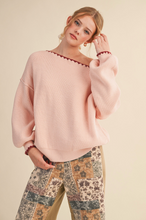 Load image into Gallery viewer, Boat Neck Triangle Stitch Sweater - Pink/Burgundy
