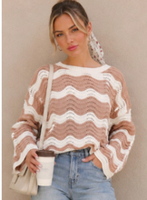Load image into Gallery viewer, Wavy textured Knit Sweater - Taupe/White