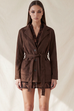 Load image into Gallery viewer, Belted Tailored Mid-Length Jacket - Chocolate