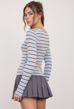 Load image into Gallery viewer, Scoopneck Striped Long Sleeve Top - Dusty Blue/Multi