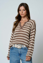 Load image into Gallery viewer, Raw Edge Split Neck Sweater - Chocolate Brown