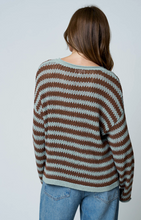 Load image into Gallery viewer, Raw Edge Split Neck Sweater - Blue Brown