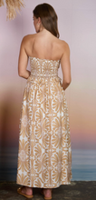 Load image into Gallery viewer, Demask Strapless Smocked Midi Dress