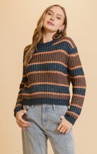 Load image into Gallery viewer, Chunky striped Knitted Sweter - Navy/Brown