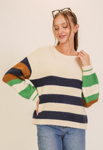 Load image into Gallery viewer, Mixed Stripe Colorblock Sweater - Navy Cream Multi
