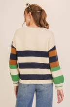 Load image into Gallery viewer, Mixed Stripe Colorblock Sweater - Navy Cream Multi