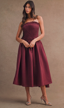Load image into Gallery viewer, Strapless Pleated Tube Midi Dress - Burgundy