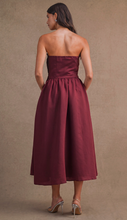 Load image into Gallery viewer, Strapless Pleated Tube Midi Dress - Burgundy