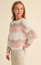 Load image into Gallery viewer, Wavy Pointelle Knit Pullover Pink Multi - Youth