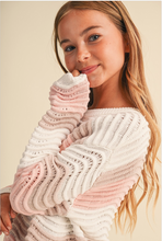 Load image into Gallery viewer, Wavy Pointelle Knit Pullover Pink Multi - Youth