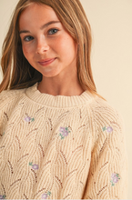 Load image into Gallery viewer, Pointelle Knit Embroidered Sweater - Cream/Multi