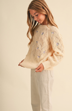 Load image into Gallery viewer, Pointelle Knit Embroidered Sweater - Cream/Multi