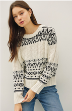 Load image into Gallery viewer, Fair Isle Cable Knit Crewneck - White/Black