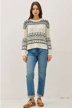Load image into Gallery viewer, Fair Isle Cable Knit Crewneck - White/Black