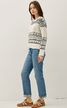 Load image into Gallery viewer, Fair Isle Cable Knit Crewneck - White/Black