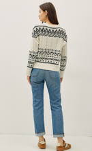 Load image into Gallery viewer, Fair Isle Cable Knit Crewneck - White/Black