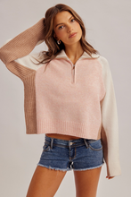 Load image into Gallery viewer, Color Block Collared Quarter Zip Sweater