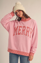 Load image into Gallery viewer, Gingham Trim Plaid Sweater - Pink