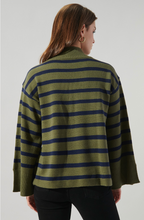 Load image into Gallery viewer, Striped Turtleneck Wide Sleeve Sweater - Olive Multi