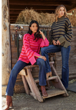 Load image into Gallery viewer, Striped Turtleneck Wide Sleeve Sweater - Olive Multi