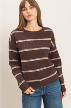 Load image into Gallery viewer, Textured Striped Crewneck Sweater - Brown