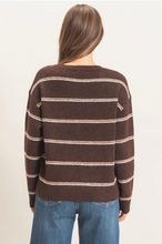 Load image into Gallery viewer, Textured Striped Crewneck Sweater - Brown