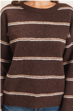 Load image into Gallery viewer, Textured Striped Crewneck Sweater - Brown