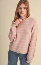 Load image into Gallery viewer, Ruffled Hem Striped Sweater - Taupe/Pink