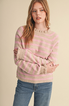 Load image into Gallery viewer, Ruffled Hem Striped Sweater - Taupe/Pink